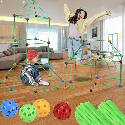 217pcs Kids Construction Fort Building Kit Castles 3D Play House Tent Toys