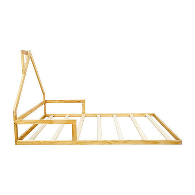 Pine Wood Floor Bed House Frame for Kids and Toddlers