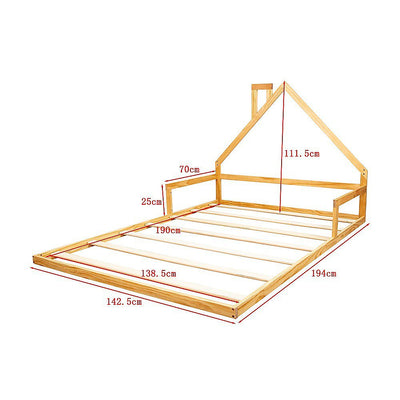 Pine Wood Floor Bed House Frame for Kids and Toddlers