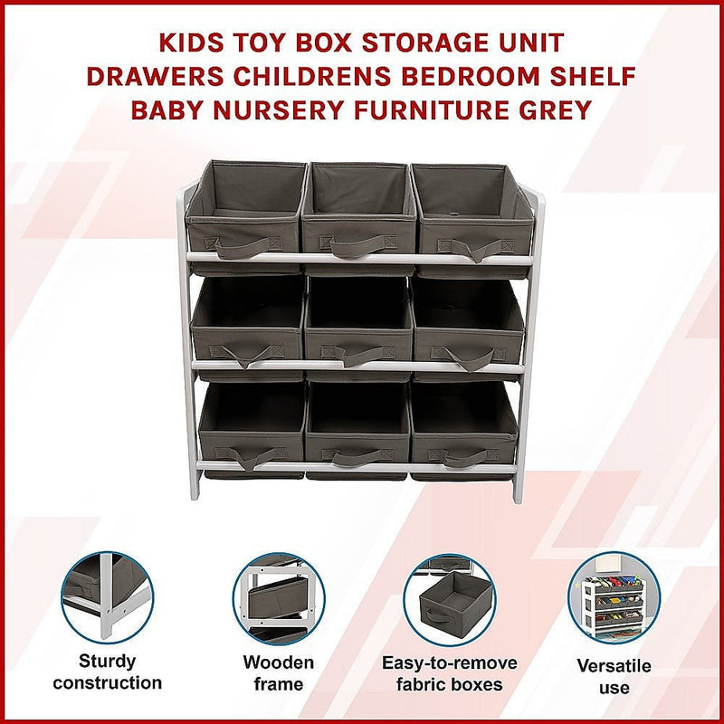 Kids Toy Box Storage Unit Drawers Childrens Bedroom Shelf Baby Nursery Furniture Grey