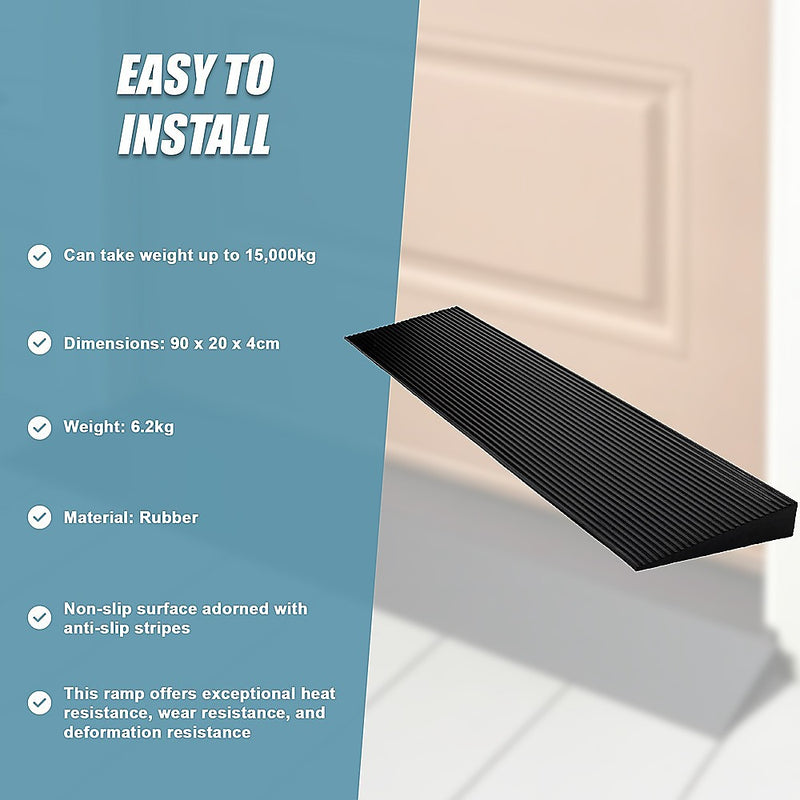 Cuttable Threshold Ramp Rubber Wheelchair Ramp Solid 4 cm Rise 90 cm Wide