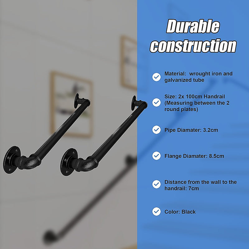 2m Handrail Stair Rail Grab Balustrade Staircase Banister + Installation Kit