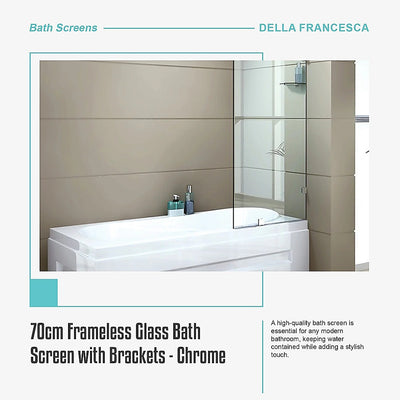 70cm Frameless Glass Bath Screen with Wall U-Bracket - Chrome