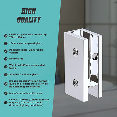 70cm Frameless Glass Bath Screen with Wall U-Bracket - Chrome