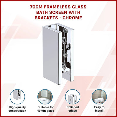 70cm Frameless Glass Bath Screen with Wall U-Bracket - Chrome