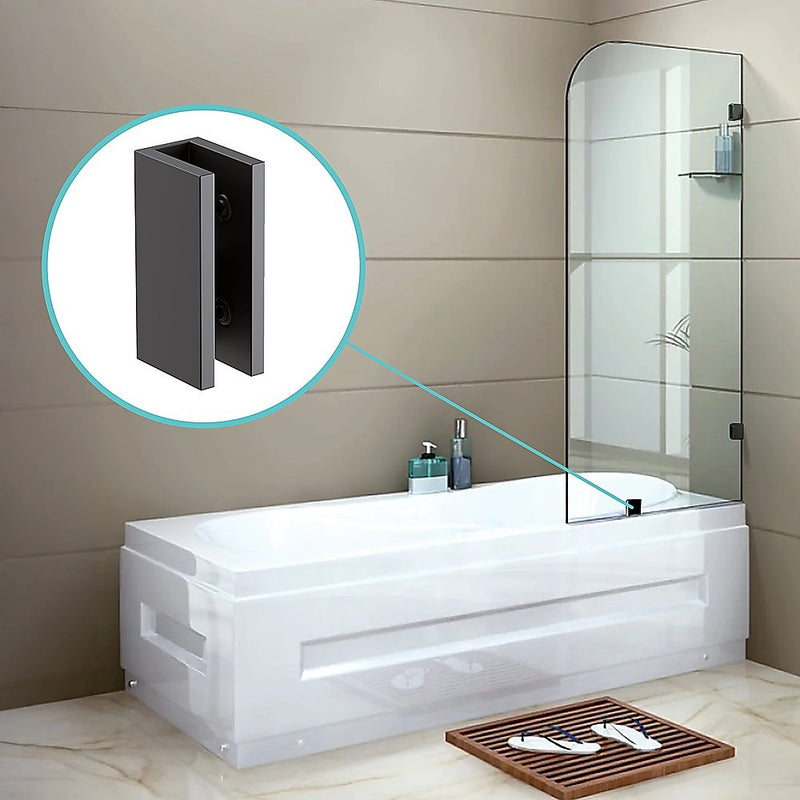 70cm Frameless Glass Bath Screen with Brackets - Black