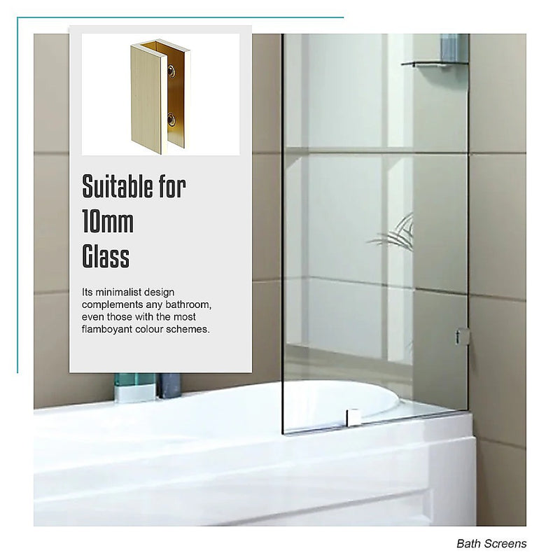 70cm Frameless Glass Bath Screen with Brackets - Gold
