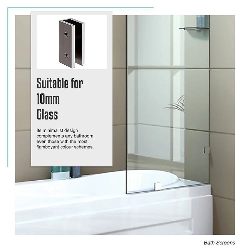 70cm Frameless Glass Bath Screen with Brackets - Gunmetal