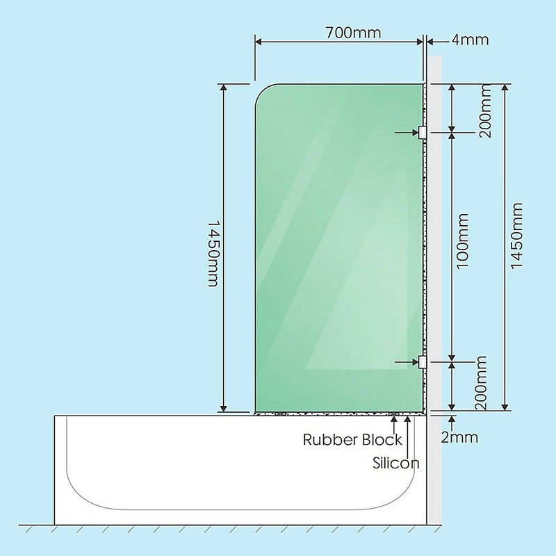 70cm Frameless Glass Bath Screen with Brackets - Gunmetal