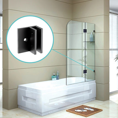 70cm Frameless Glass Bath Screen with Brackets - Black