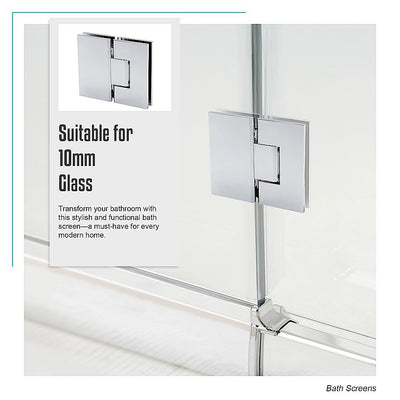 100cm Frameless Glass Bath Screen with Stainless Steel Brackets - Chrome