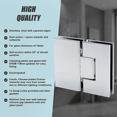 120cm Frameless Glass Bath Screen – Stainless Steel Wall U-Brackets in Chrome