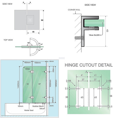 120cm Frameless Glass Bath Screen with Stainless Steel Brackets - Chrome