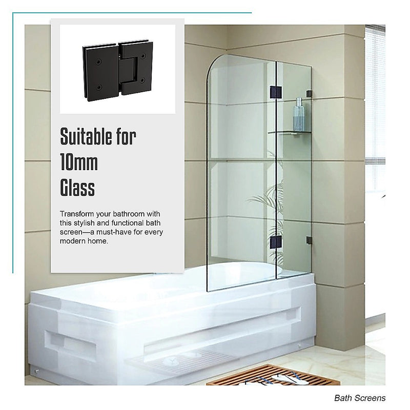 100cm Frameless Glass Bath Screen with Stainless Steel Brackets - Black