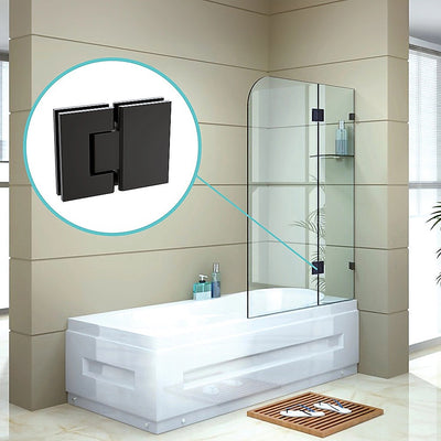 100cm Frameless Glass Bath Screen with Stainless Steel Brackets - Black
