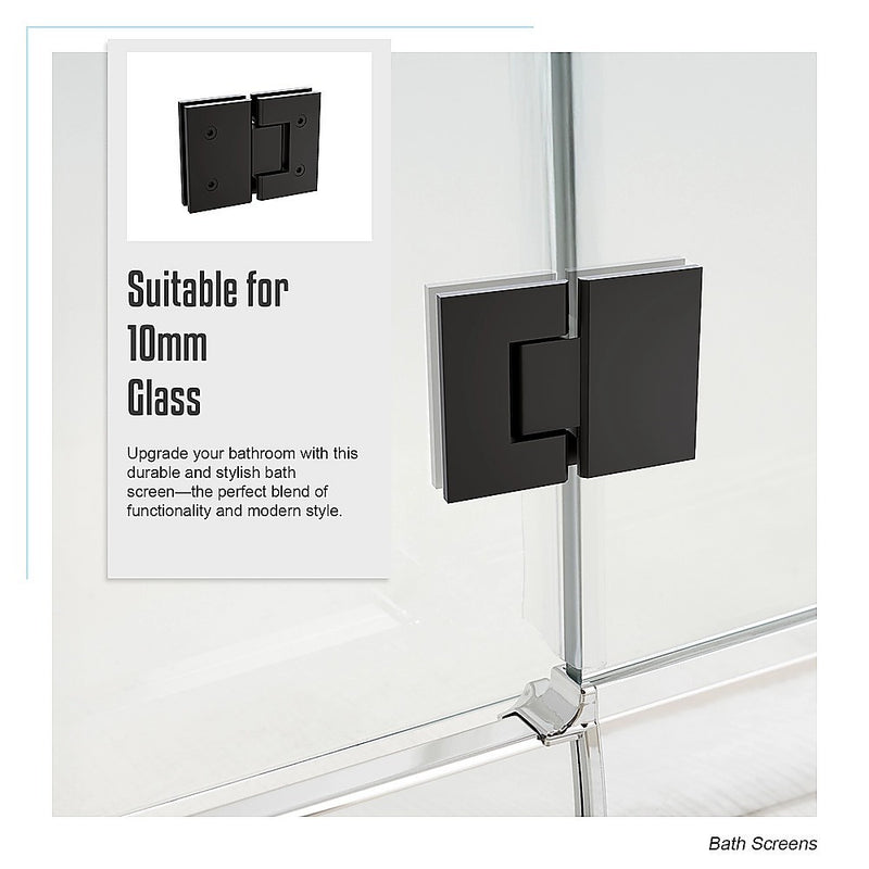 120cm Frameless Glass Bath Screen with Stainless Steel Brackets - Black