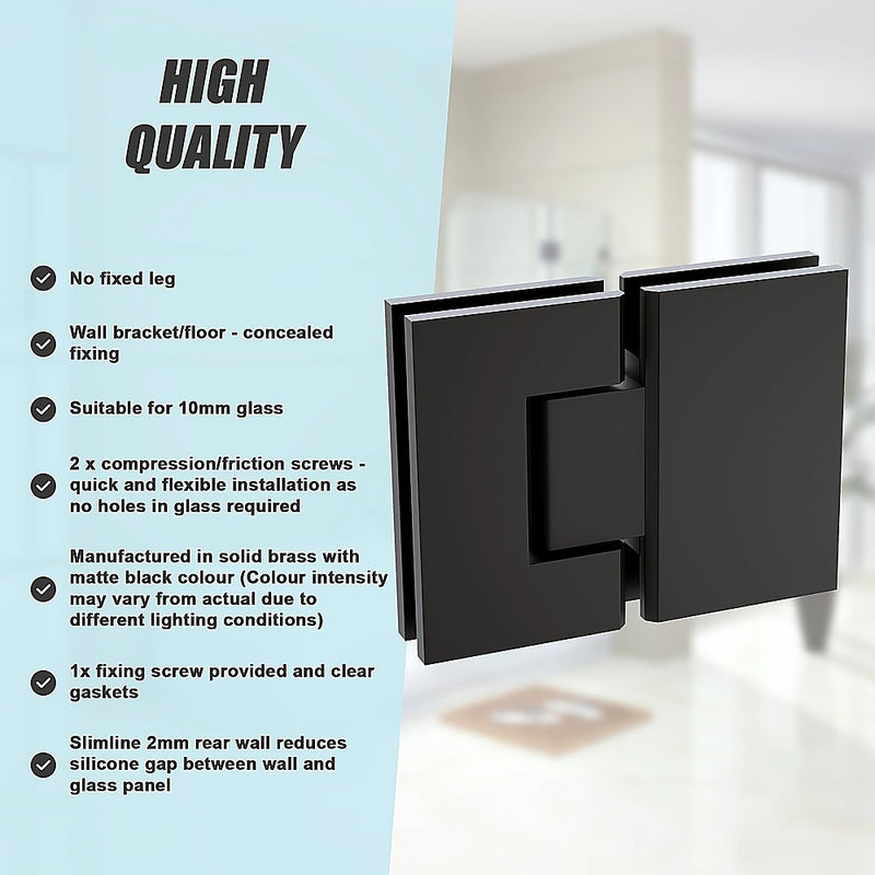 120cm Frameless Glass Bath Screen with Stainless Steel Brackets - Black