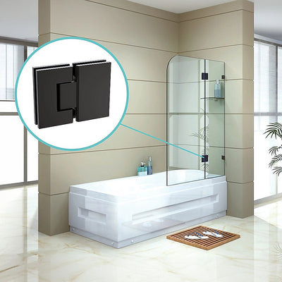 120cm Frameless Glass Bath Screen with Stainless Steel Brackets - Black