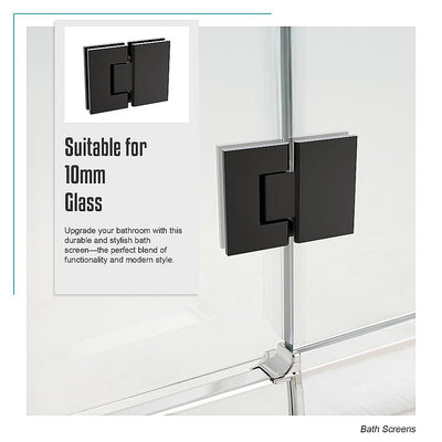 120cm Frameless Glass Bath Screen with Stainless Steel Brackets - Black