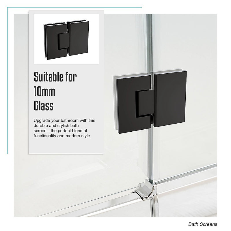120cm Frameless Glass Bath Screen with Stainless Steel Brackets - Black