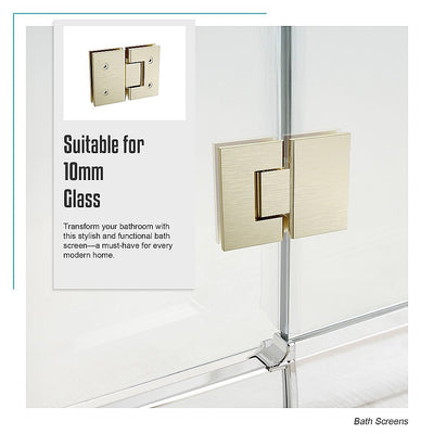 100cm Frameless Glass Bath Screen with Stainless Steel Brackets - Gold