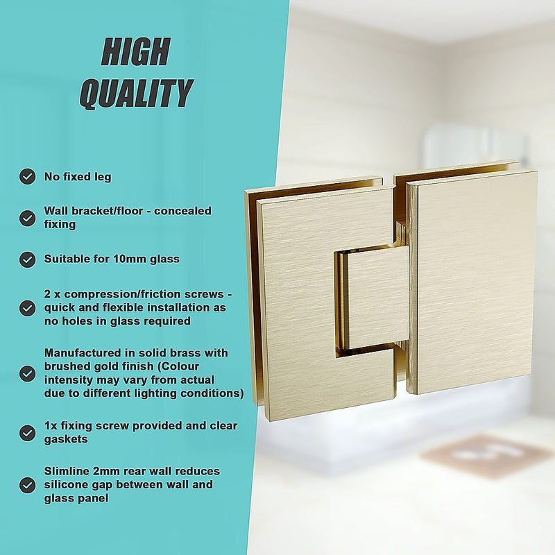 120cm Frameless Glass Bath Screen with Stainless Steel Brackets - Gold