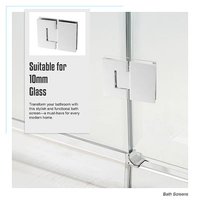 100cm Frameless Glass Bath Screen with Stainless Steel Brackets - White
