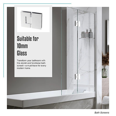 100cm Frameless Glass Bath Screen with Stainless Steel Brackets - White