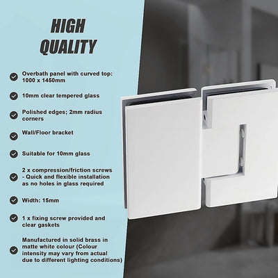 100cm Frameless Glass Bath Screen with Stainless Steel Brackets - White