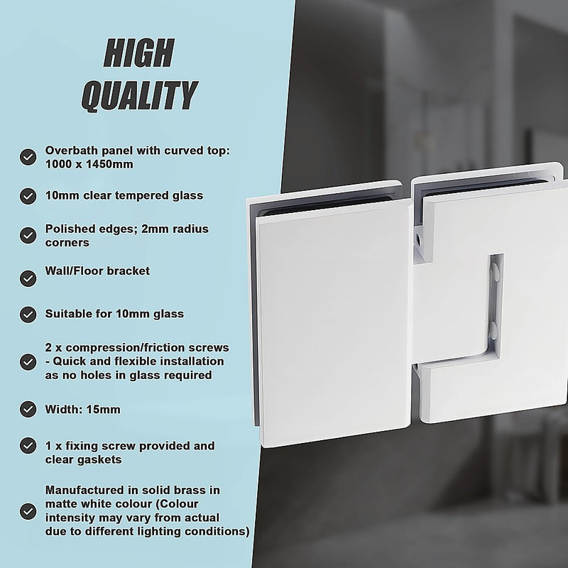 100cm Frameless Glass Bath Screen with Stainless Steel Brackets - White