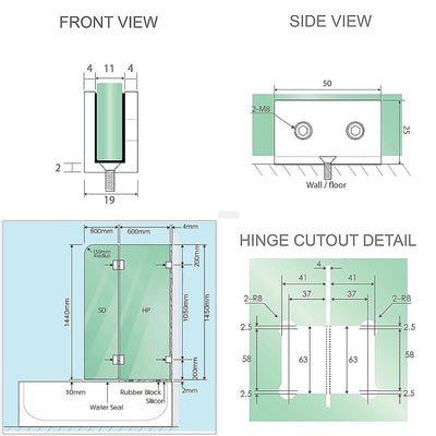 120cm Frameless Glass Bath Screen with Stainless Steel Brackets - White