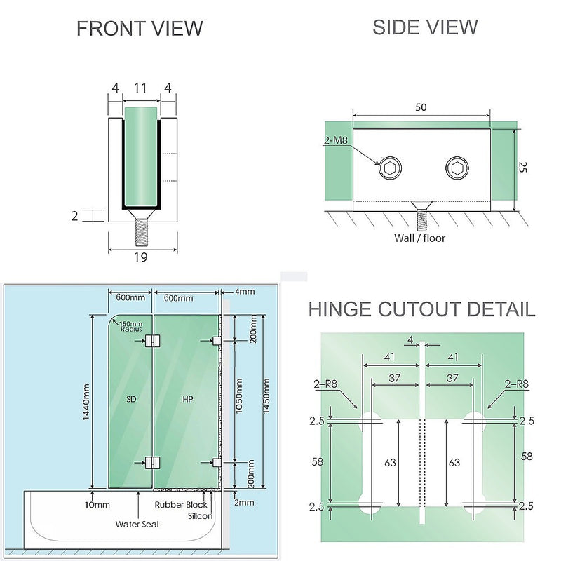 120cm Frameless Glass Bath Screen with Stainless Steel Brackets - White