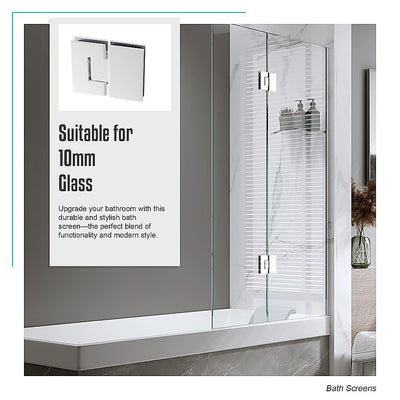 120cm Frameless Glass Bath Screen with Stainless Steel Brackets - White