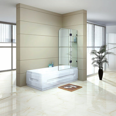 90cm Frameless Glass Bath Screen with Stainless Steel Brackets - Nickel