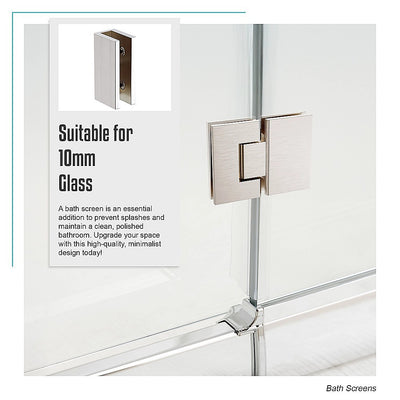 120cm Frameless Glass Bath Screen with Stainless Steel Brackets - Nickel