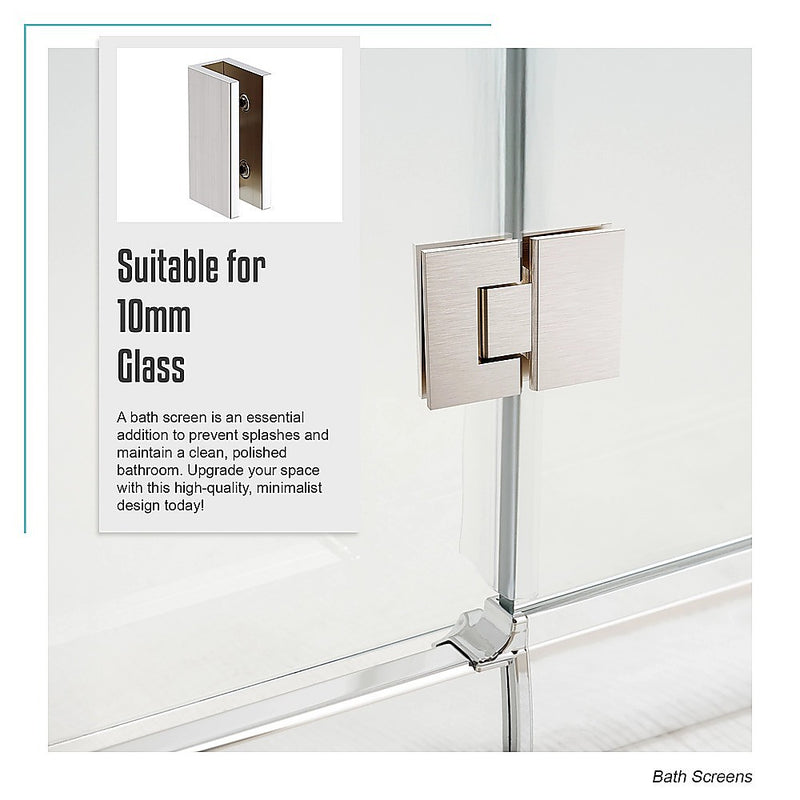 120cm Frameless Glass Bath Screen with Stainless Steel Brackets - Nickel