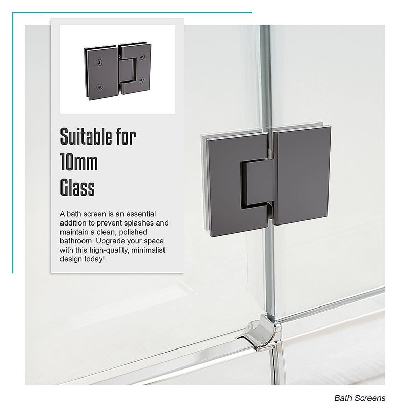 100cm Frameless Glass Bath Screen with Stainless Steel Brackets - Gunmetal