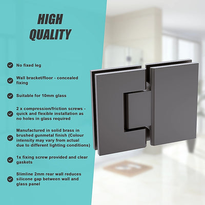 120cm Frameless Glass Bath Screen with Stainless Steel Brackets - Gunmetal