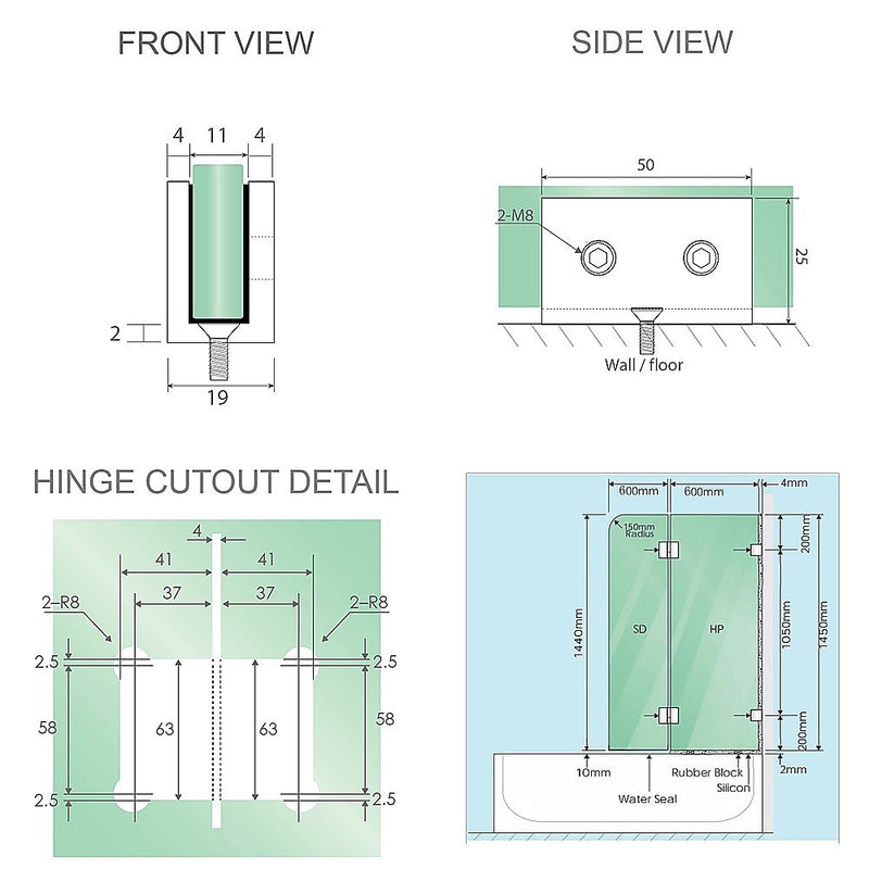 120cm Frameless Glass Bath Screen with Stainless Steel Brackets - Gunmetal