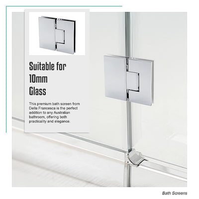 100cm Frameless Glass Bath Screen with Brass Brackets - Chrome