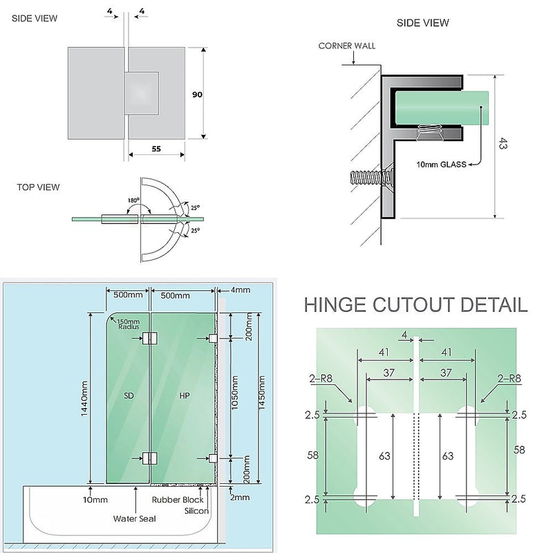 100cm Frameless Glass Bath Screen with Brass Brackets - Chrome