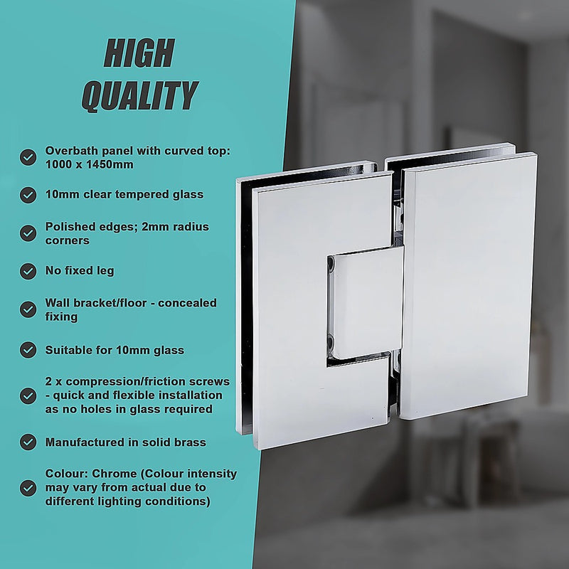 100cm Frameless Glass Bath Screen with Brass Brackets - Chrome