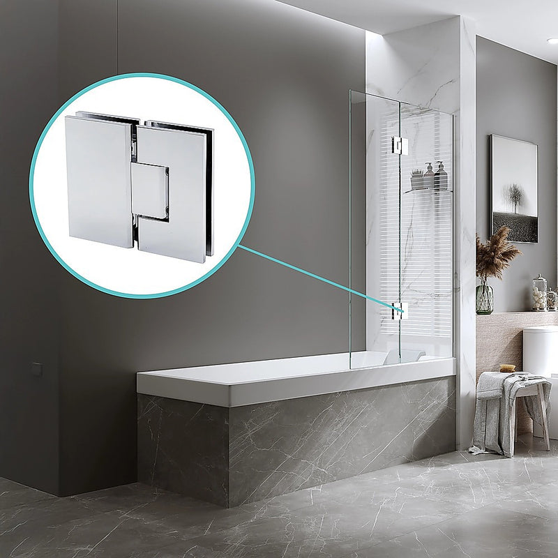 120cm Frameless Glass Bath Screen – Brass Wall U-Brackets in Chrome for Stylish Bathroom Upgrade