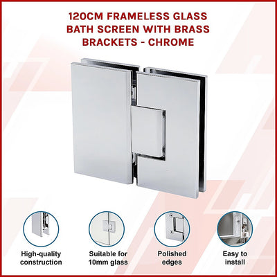 120cm Frameless Glass Bath Screen – Brass Wall U-Brackets in Chrome for Stylish Bathroom Upgrade