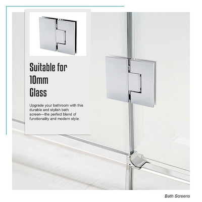 120cm Frameless Glass Bath Screen – Brass Wall U-Brackets in Chrome for Stylish Bathroom Upgrade