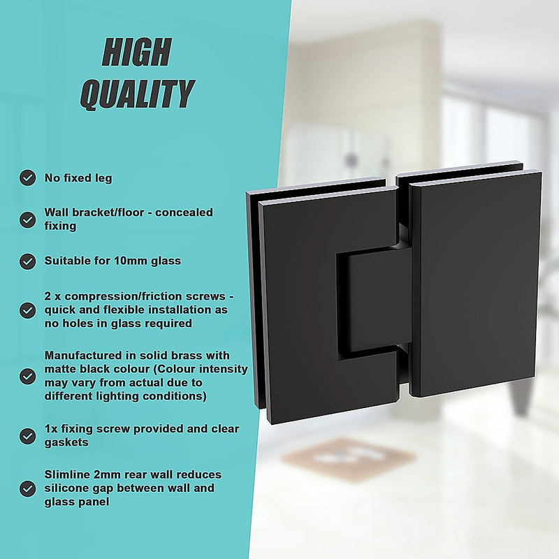 100cm Frameless Glass Bath Screen with Brass Brackets - Black