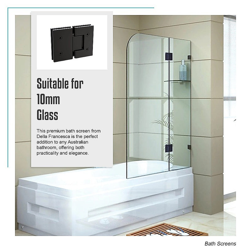 100cm Frameless Glass Bath Screen with Brass Brackets - Black
