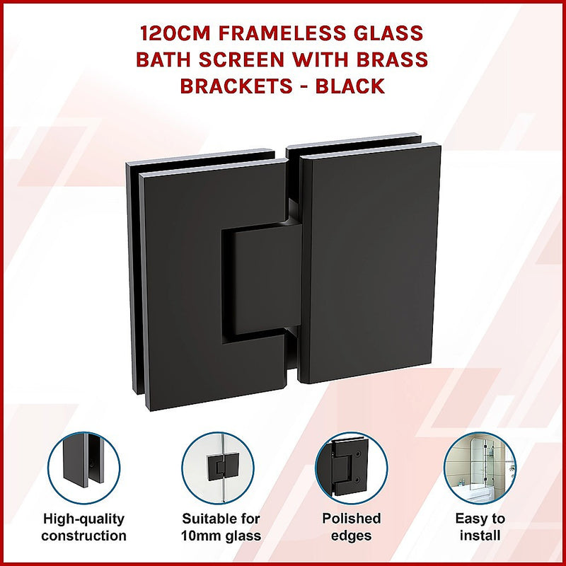 120cm Frameless Glass Bath Screen with Brass Brackets - Black