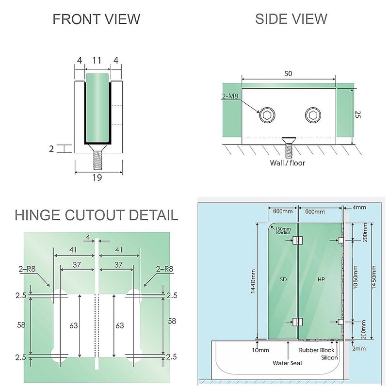 120cm Frameless Glass Bath Screen with Brass Brackets - Black