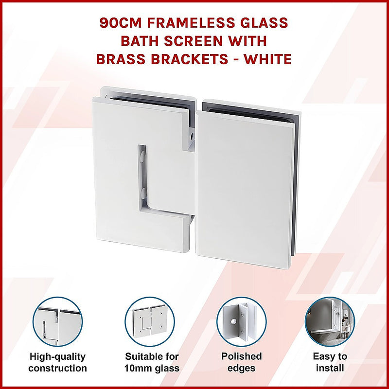 100cm Frameless Glass Bath Screen with Brass Brackets - White